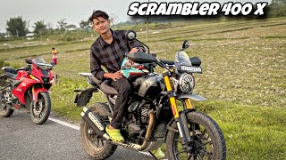 Triumph Scrambler 400 X small Review😊Pure Raw Ride [upl. by Anaz854]