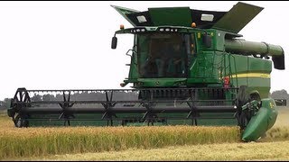 John Deere S690  Claas Lexion 750 TerraTrac mietitura riso  rice harvest 28092013 [upl. by Auqinat900]