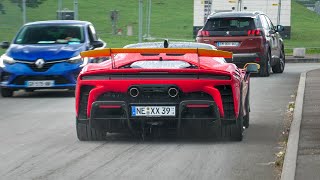 NEW Ferrari SF90 XX Stradale and Spider driving around Le Mans  Acceleration Revvs and StartUp [upl. by Des843]