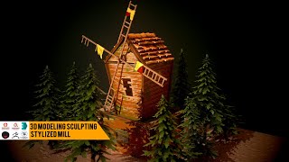 3D modeling sculpting stylized Mill [upl. by Ynafit]