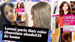 Loreal Paris Casting Creme Hair color shade 535 chocolate Honest review demo Hair colour at home [upl. by Anawal]