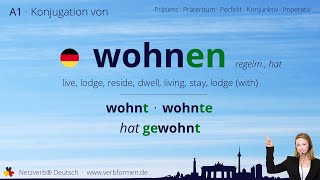 Konjugation Verb „wohnen“ regelm hat  alle Zeitformen Lernvideo Tutorial [upl. by Giselbert]