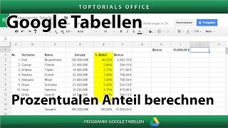 Prozentualen Anteil berechnen  Bonusberechnung  Google Tabellen  Spreadsheets [upl. by Sine668]