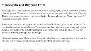 Ch 2 Monozygotic and Dizygotic Twins [upl. by Airotcivairam]