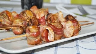 Brochetas de Bacon Pollo y Champiñones  Recetas de cocina fáciles [upl. by Laspisa]