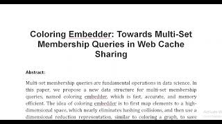 Coloring Embedder Towards Multi Set Membership Queries in Web Cache Sharing [upl. by Lerrehs23]