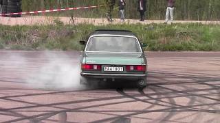 Blue Mercedes W123 OM605 Diesel Turbo Burnout Hedemora Sweden [upl. by Rebmetpes]