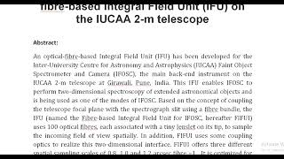 Design and development of an optical fibre based Integral Field Unit IFU on the IUCAA 2 m telescope [upl. by Barling]