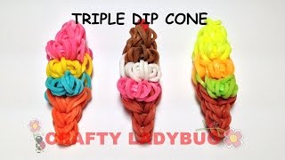 Rainbow Loom TRIPLE DIP ICE CREAM CONE EASY CHARM Tutorial by Crafty Ladybug Wonder Loom DIY LOOM [upl. by Enrique86]