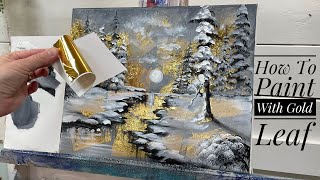 How To Add GOLD To Your Acrylic Paintings Full Tutorial ✨GOLDEN FOREST✨ [upl. by O'Gowan]