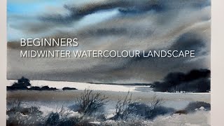 3 COLOUR MIDWINTER WATERCOLOR Landscape Beginners Loose Watercolour PAINTING Techniques Tutorial [upl. by Nauqe]