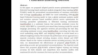 Consumer Product Recommendation System Using Adapted PSO With Federated Learning Method [upl. by Nnaylime]