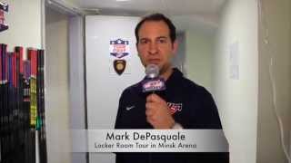 Tour of Team USA Hockey Locker Room  2014 IIHF Mens World Championship [upl. by Munshi]