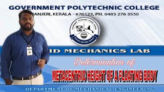 Determination of Metacentric height of a floating body Gptc Manjeri [upl. by Dunston]