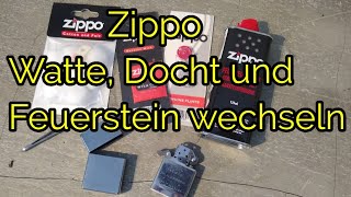 Zippo Wartung Docht Watte Feuerstein wechseln tauschen Zippo Watte Docht Feuerstein ersetzen [upl. by Eiser]