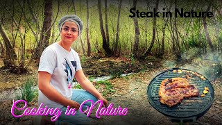 I Cooked Steak in Nature  Cooking In Nature [upl. by Ahsiekim366]