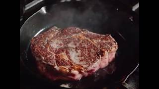 Beautifully Pan Seared Certified Piedmontese BoneIn Ribeye [upl. by Yborian]