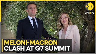 G7 Summit Italys Meloni and Frances Macron spar over abortion at G7 summit  WION [upl. by Nyllaf351]