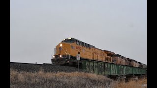 UP 6892 Leads a WB Manifest Over the Laramie River north of Laramie WY [upl. by Dotti392]