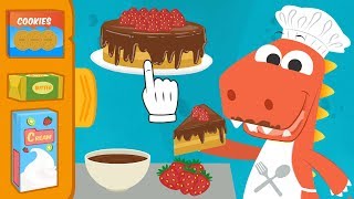 Learn with Eddie How to Cook a Cake 🎂 Eddie The Dinosaur prepares a Strawberry and Chocolate Cake [upl. by Neyud597]