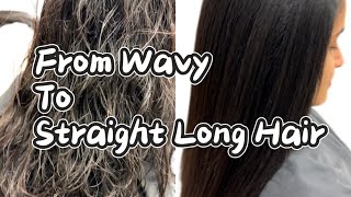 Straightening Long Wavy Hair With Flat Iron🥰 [upl. by Wilder641]