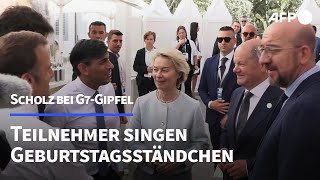 G7Teilnehmer singen quotHappy Birthdayquot für Scholz  AFP [upl. by Itirahc]