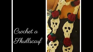 CROCHET  Skull scarf with Roses  by Tinkertati [upl. by Noivart290]