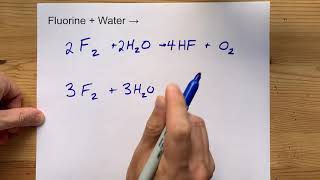 Fluorine  Water  Products of Reaction are HF and O2 or O3 [upl. by Ronnoc702]