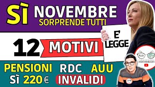 🔴 NOVEMBRE ➜ 12 NOVITà Sì BONUS 220€ ISEE e AUMENTI 💶 INPS PAGA ANTICIPI AUU RDC PENSIONI INVALIDI [upl. by Haiel]