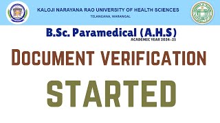 KNRUHS BSc Paramedical AHS Document verification started knruhs bscparamedical bpt ahs [upl. by Patty352]