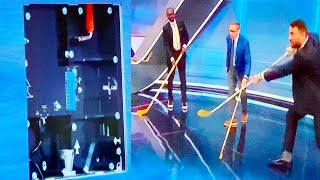 Paul Bissonnette  Biz Breaks Screen with Puck on TNT Intermission Report FULL CLIP NHL Highlights [upl. by Anelac930]