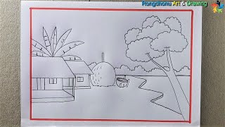 Gramer Drisso Drawing 😍 গ্রামের দৃশ্য আঁকা 💖 Village Scenery Drawing [upl. by Casper]