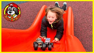 MONSTER TRUCKS PLAY AT THE PARK 🛝 GODZILLA GOES ON A DATE STABILIZER HELPS HIM FIND WONDER WOMAN [upl. by Germaine]