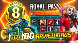 A8 ROYAL PASS1 TO 100 RP REWARDS  ACE 8 ROYAL PASS LEAKS  A8 ROYAL PASS PUBG MOBILEBGMI [upl. by Elisha]