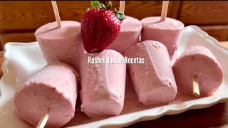 PALETAS HELADAS CREMOSAS DE FRESA 🍓 RIQUÍSIMAS 😋 [upl. by Sybley902]