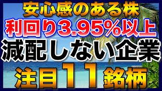 【高配当株】減配なしで安心感ある利回り395％以上の注目11銘柄【配当金】 [upl. by Daney]