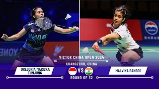 Gregoria Mariska Tunjung vs Malvika Bansod China Open 2024 Badminton R32 chinaopen2024 [upl. by Northington553]