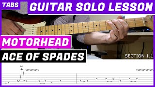 Motorhead  Ace Of Spades  GUITAR SOLO LESSON  GUITAR TAB  TUTORIAL 12 [upl. by Farwell]