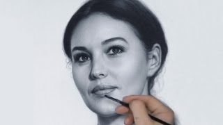 Portrait drawing Monica Bellucci by dry brush [upl. by Erotavlas]