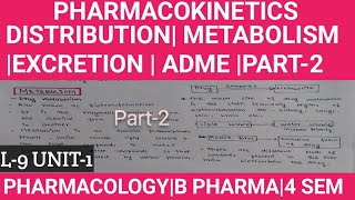 Pharmacokinetics02ADME DistributionMetabolismExcretionL9 unit1Pharmacologyb pharma4 sem [upl. by Epilihp]