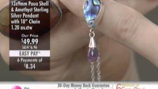 Paua Shell amp Amethyst Sterling Silver Pendant with Chain at The Shopping Channel 458301 [upl. by Shannon936]