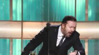 Ricky Gervais Golden Globes 2011  COMPLETE BITS [upl. by Llekcir]