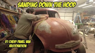 Hood Sanding On A 1951 Chevy 3100 TruckPanel Van [upl. by Ablem722]