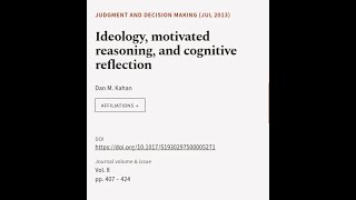 Ideology motivated reasoning and cognitive reflection  RTCLTV [upl. by Eleira]