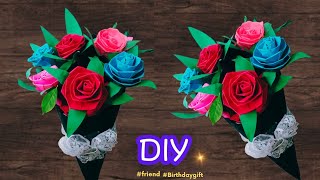 How To Make Paper Flower Bouquet  DIY Paper Flower Bouquet  Birthday Gift Ideas  Making Flower [upl. by Calica]