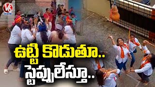 Ladies Theenmaar Dance At Habsiguda  Hyderabad Ganesh Immersion  V6 News [upl. by Eirameinna]