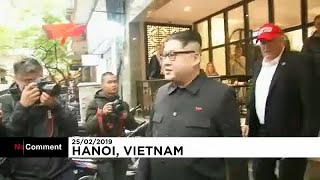 Donald Trump and Kim JongUn impersonators parade in Hanoi [upl. by Boothe360]