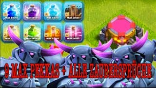 9 MAX PEKKAS MIT ALLEN ZAUBERSPRÜCHEN★Eilzauber★Giftzauber★Erdbebenzauber★Pekka lvl 5★Coc Deutsch [upl. by Thurmann]