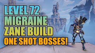 Borderlands 3  Level 72 Migraine Zane Build One Shot Bosses  Most Powerful One Shot Build [upl. by Angelika]