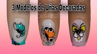 3 Decoraciones de uñas con mariposas  Modelos de uñas cortas decoradas [upl. by Dareece178]